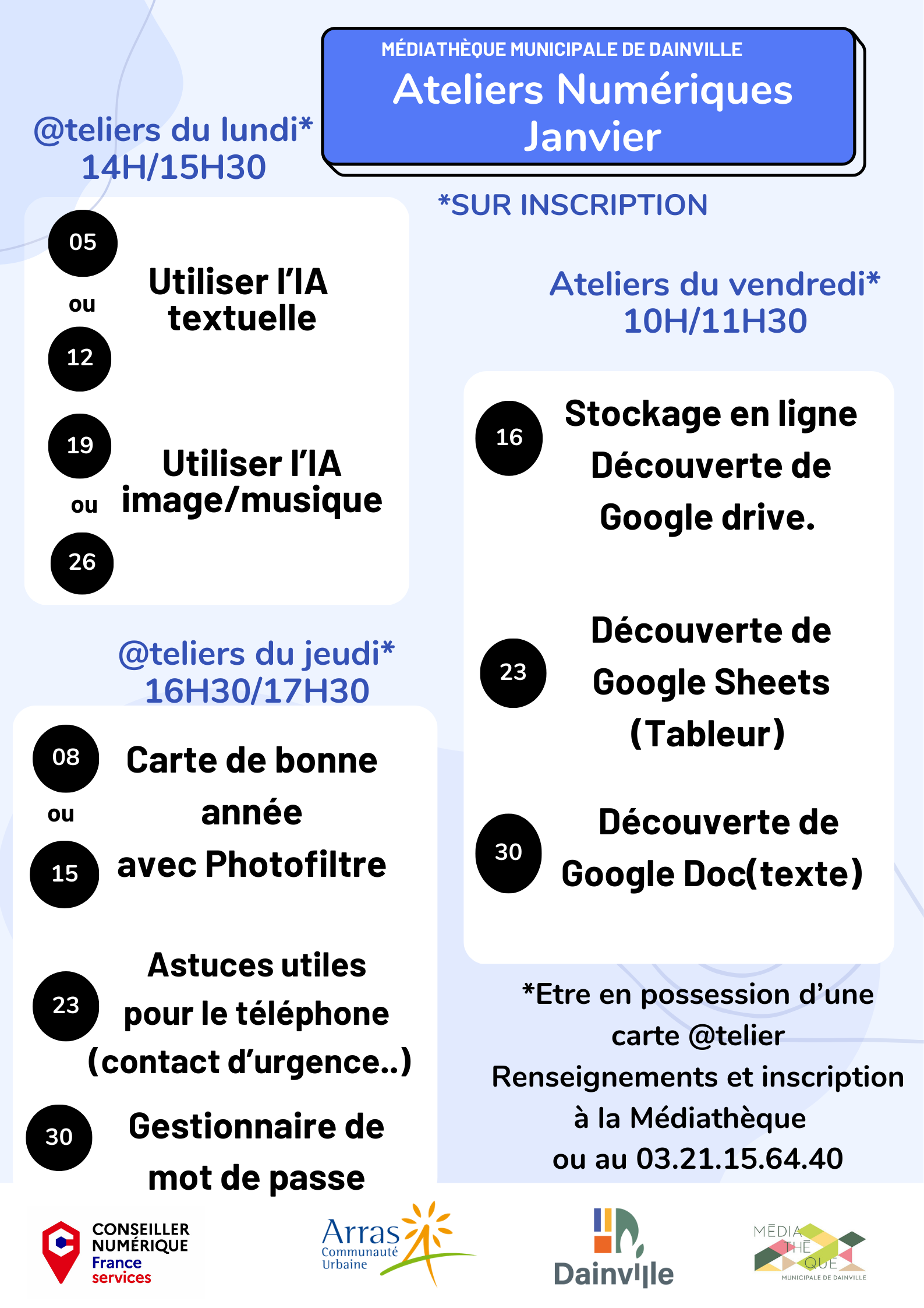 ateliers informatiques janvier 2026