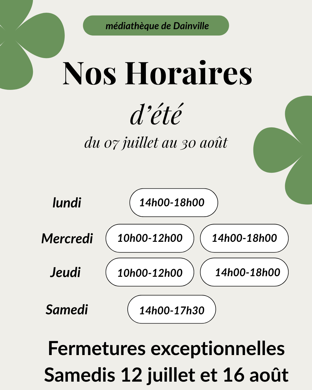 horaires été 2025